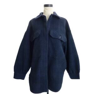 Zara Oversized Soho Shacket, Jacket Overshirt, Blue Black Plaid Button Down